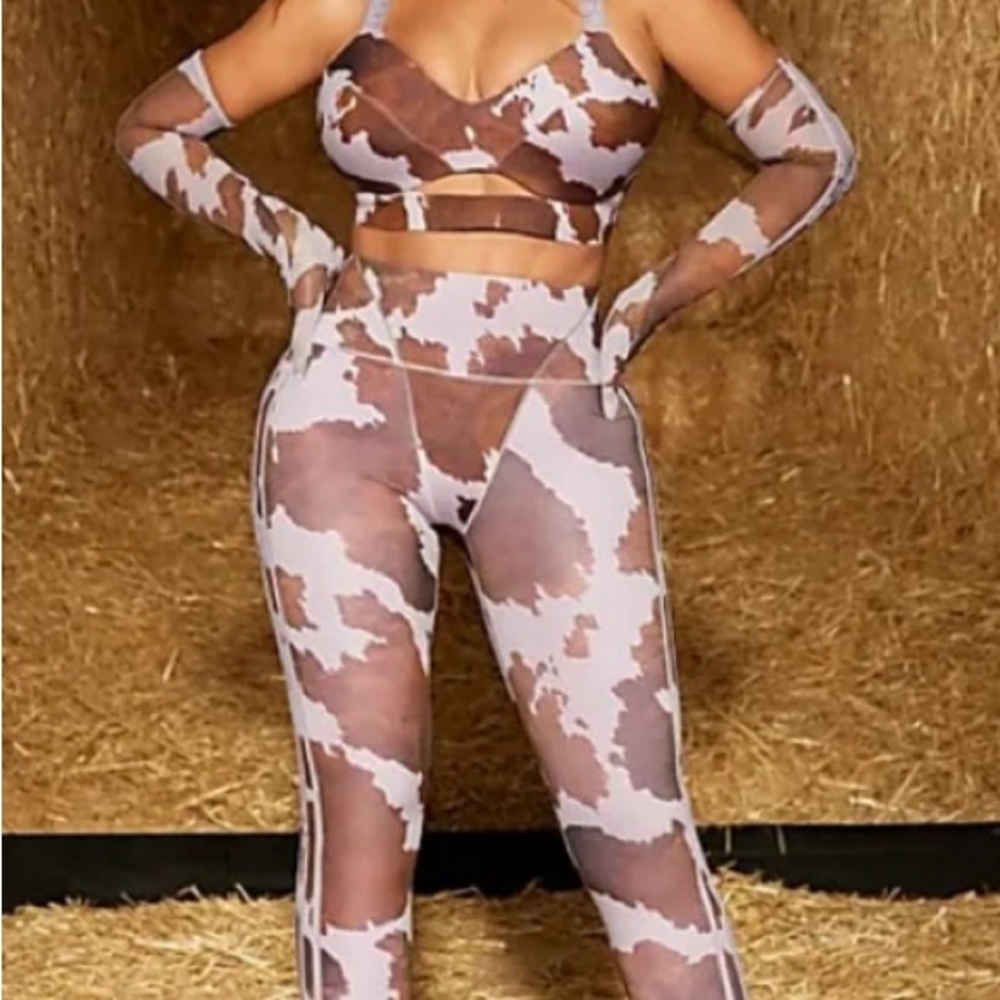 adidas x IVY PARK Purple & Brown Cow Print fitness set